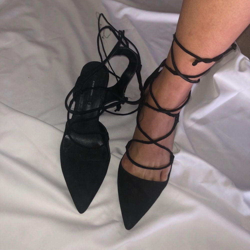 Zara lace up pointy black pumps size 37